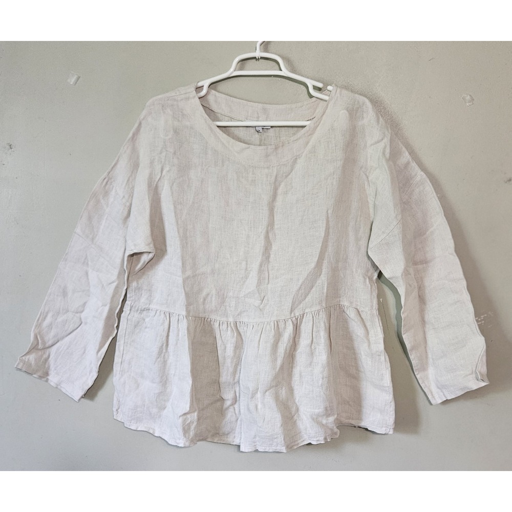 Vanessa Zani Italy Lininen Boho Tunic Top‎ Womens Sz M Beige Long Sleeve Blouse